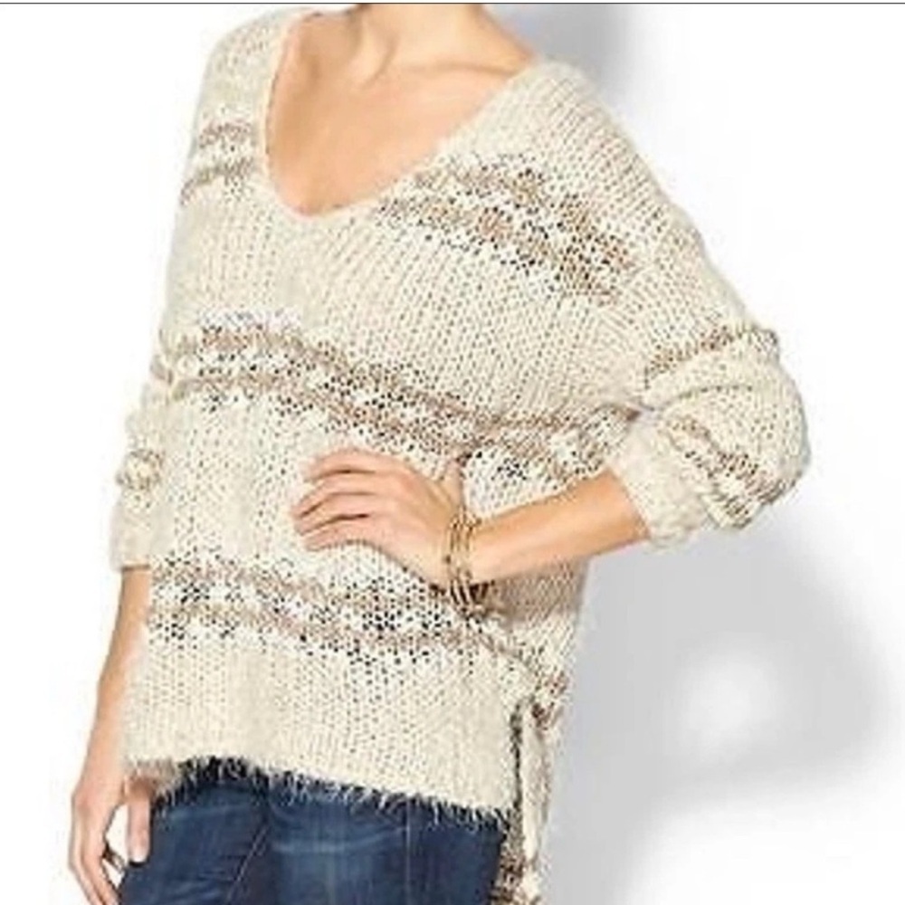 Free People Linus Stripe Pullover Sweater in a natural/cream
